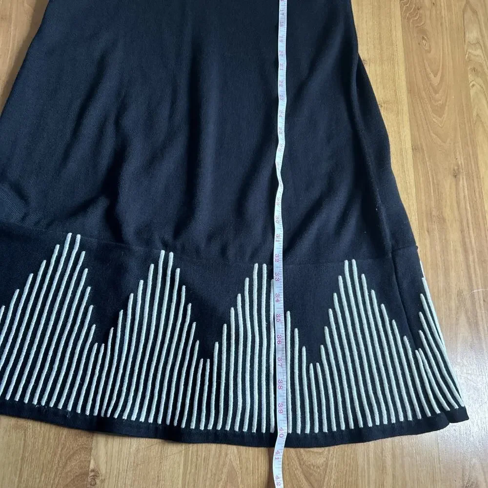 Nine West Black White Sweater Knit Dress Midi Geometric Chevron Women's Size L